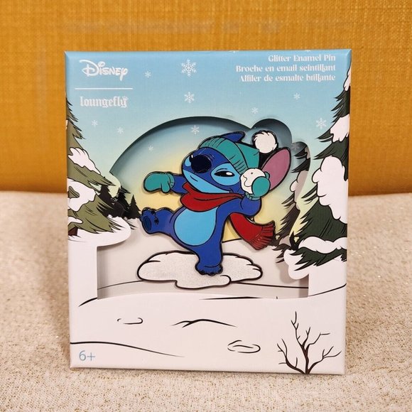 Loungefly Accessories - Loungefly Disney Lilo and Stitch Snowball Fight Fun Glitter LE Enamel Pin NEW